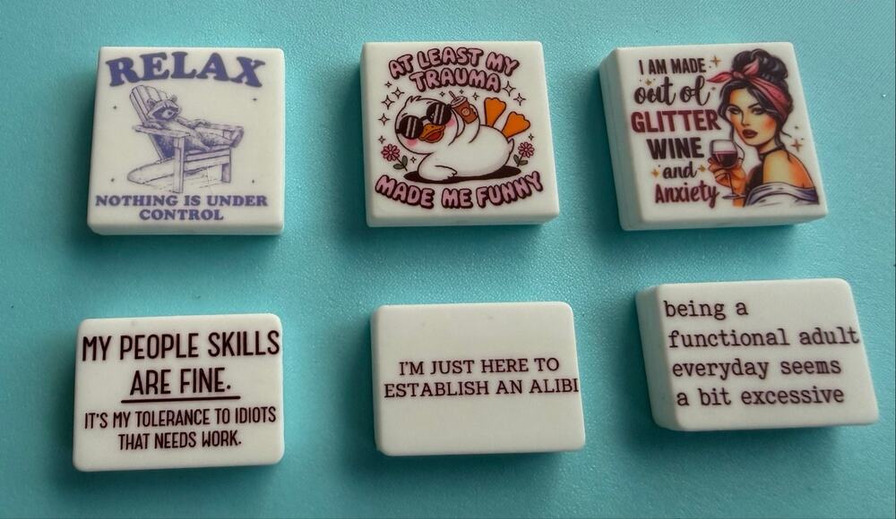6pc Funny Focal Beads for Beadable Pens Snarky Sarcastic silicone Mixed Lot